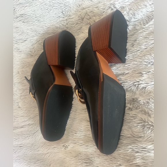 New Steve Madden Lorie Mules Shoes Black/Gold Size 7 1/2 Block Heel - Picture 3 of 5